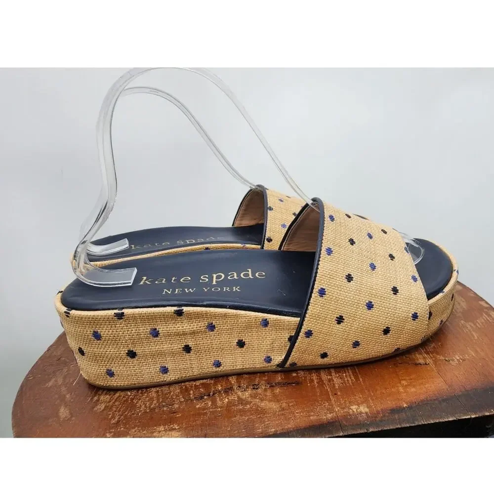 Kate Spade New York Breeze Platform Slide Sandals Size 8.5 Tan Blue Brown - Picture 5 of 11